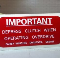 Land Rover Fairey Overdrive Information Warning Bulkhead Decal Series 1 2 2a 3